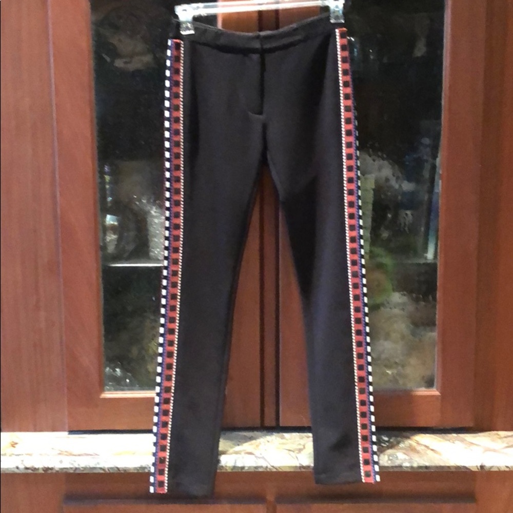 Tracy Reese skinny pants leather embroidered